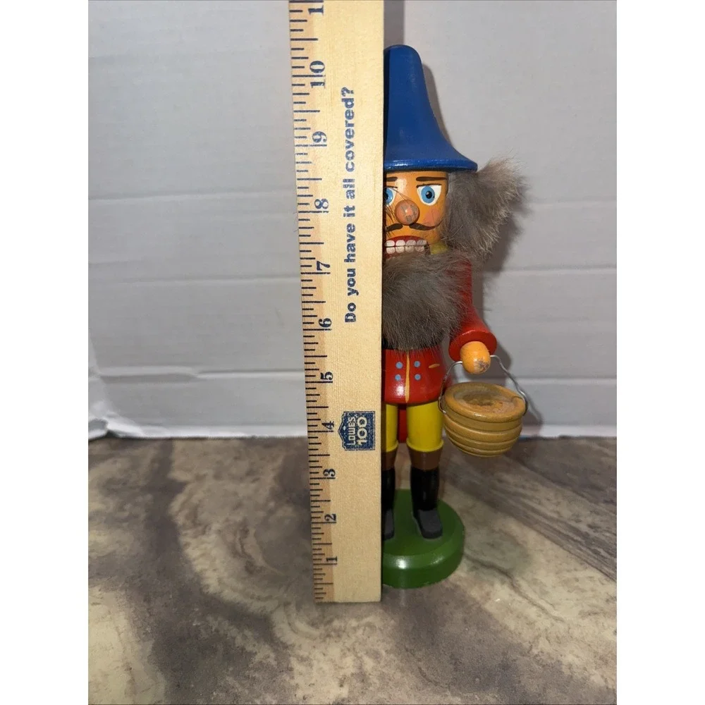 Vintage German nutcracker mushroom picker with bucket Erzegebirge Style Faux Fur